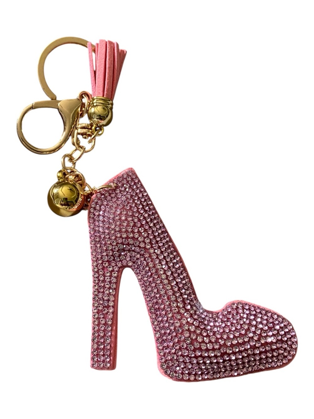 Pink Rhinestone High Heel Keychain Charm with Tassel